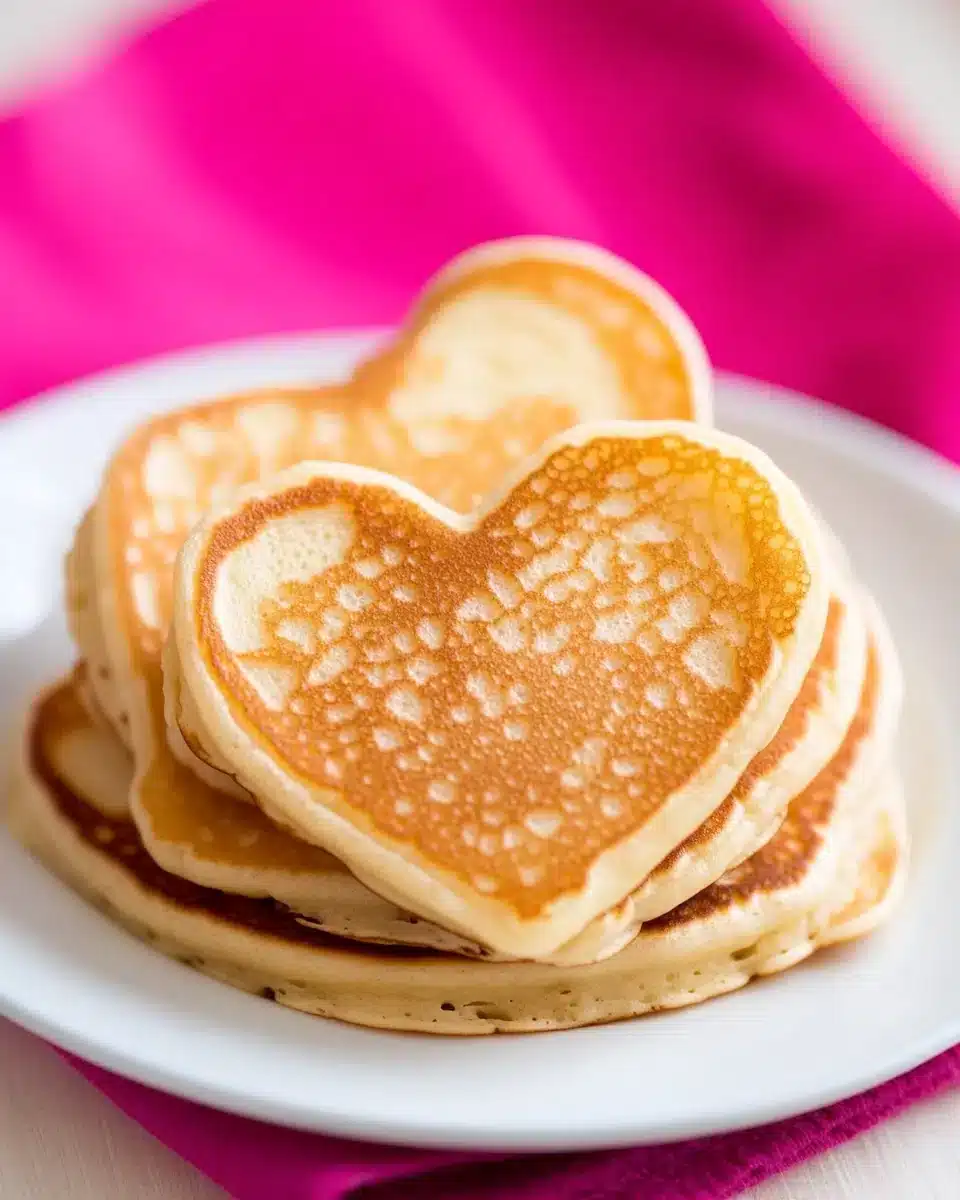 Delicious heart pancakes with chocolate chips for Valentine's Day.