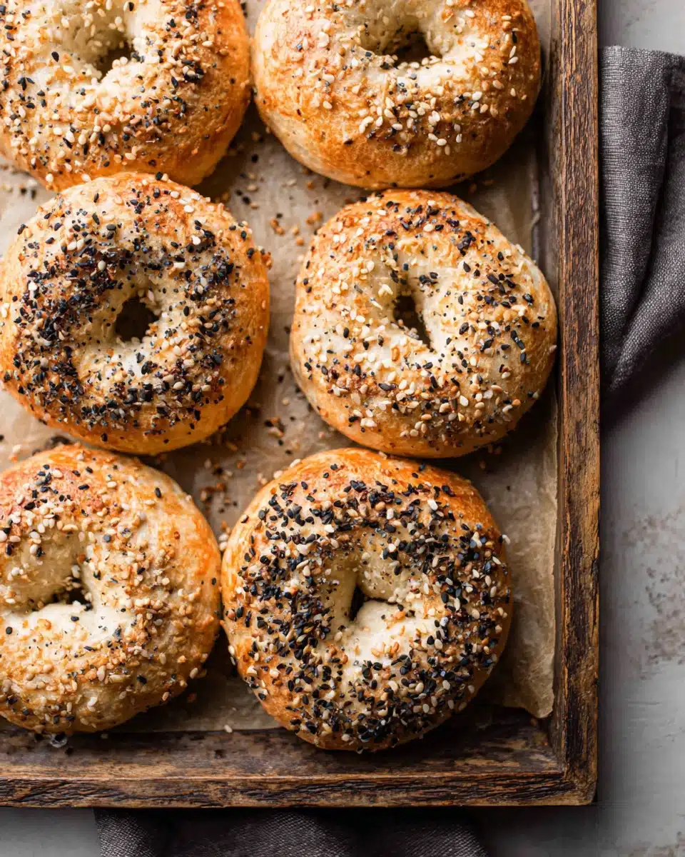 Delicious high protein bagels with various toppings.