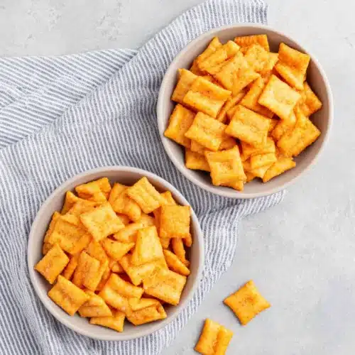 Crispy homemade Cheez Its ready to snack on.