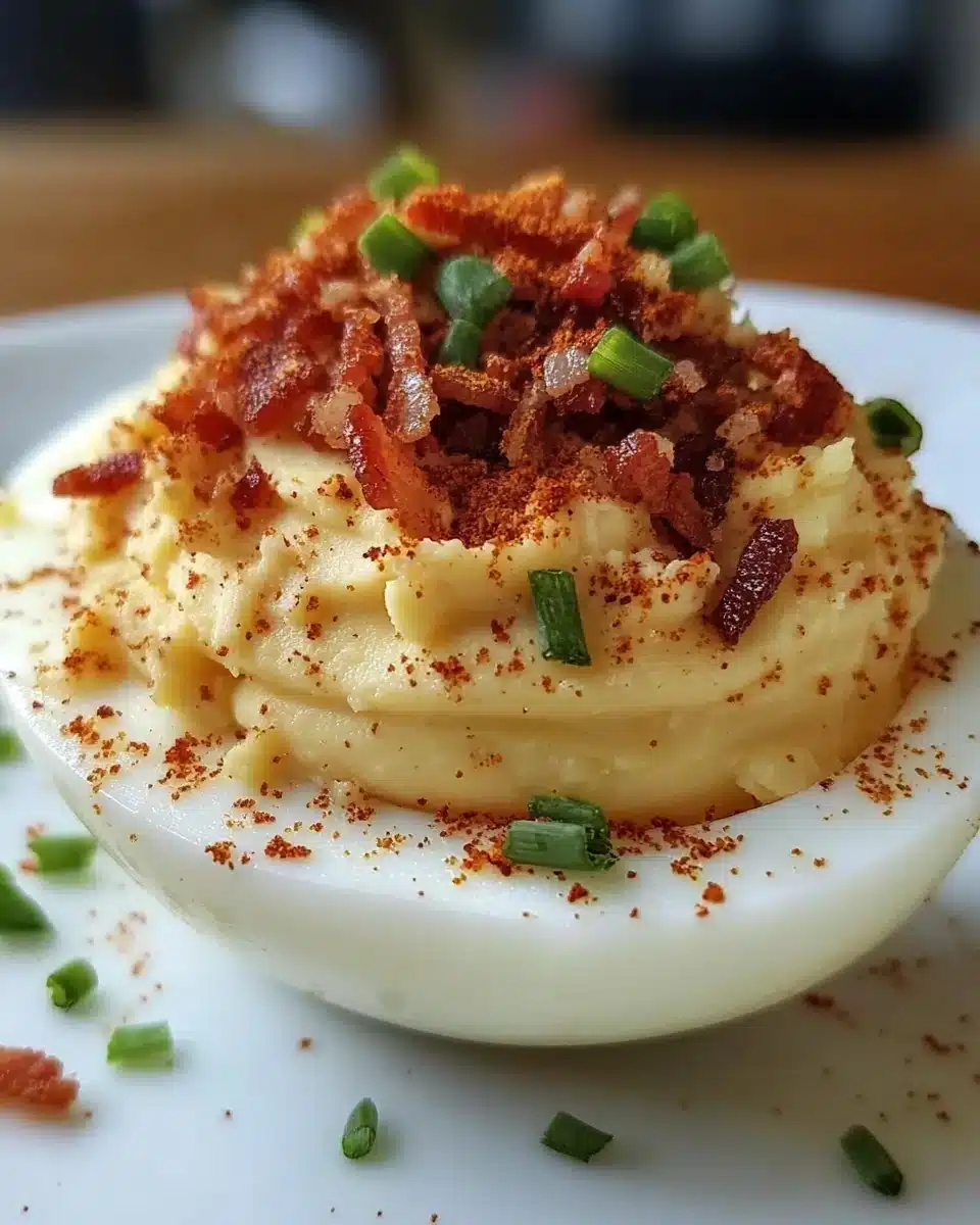 Irresistible Million Dollar Bacon Deviled Eggs with crispy bacon and paprika.