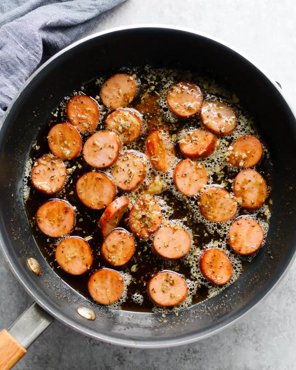 Delicious kielbasa bites with a sweet glaze.