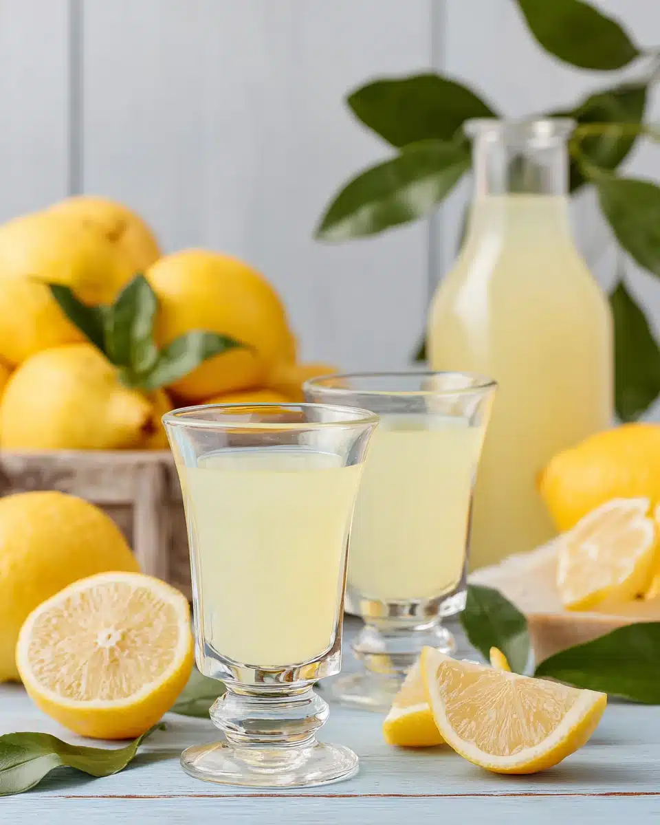 Refreshing limoncello drink made from lemon zest.