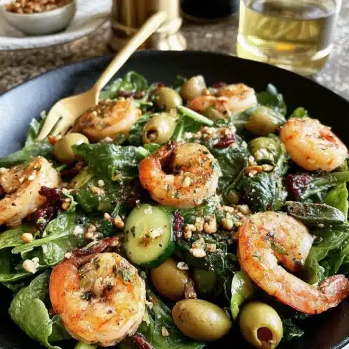 Mediterranean Olive Salad: A Refreshing Delight! 1 Mediterranean olive salad featuring fresh ingredients and shrimp.