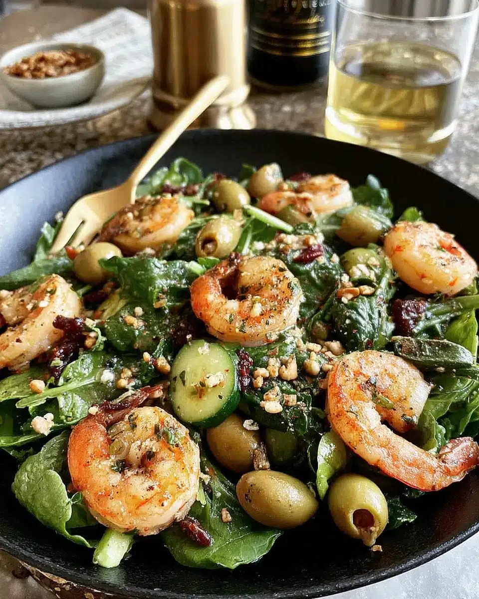 Mediterranean Olive Salad with Shrimp Mediterranean olive salad featuring fresh ingredients and shrimp.