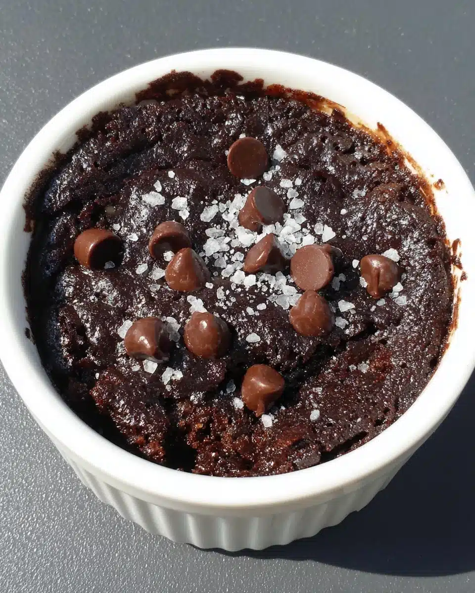 Delicious microwave brownie topped with chocolate chips