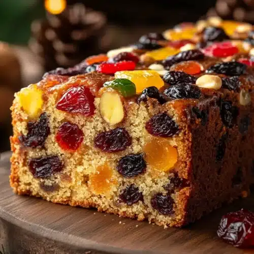 Delicious Never Fail Fruit Cake showcasing colorful dried fruits.