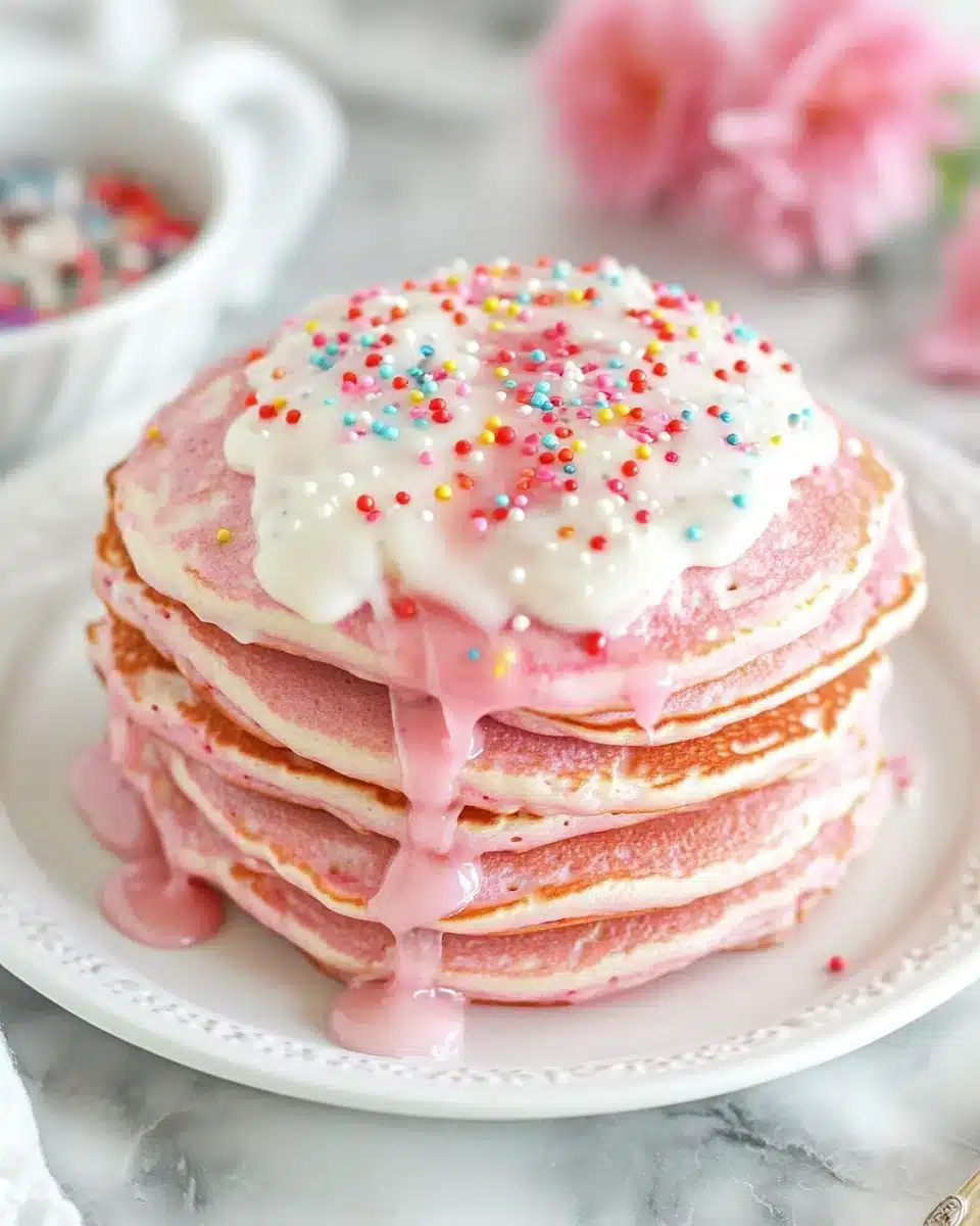 Fluffy pancakes with cream cheese icing for a princess breakfast