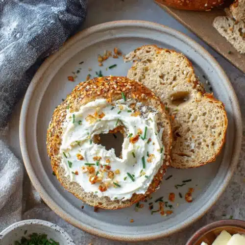 Delicious protein bagel with cream cheese spread