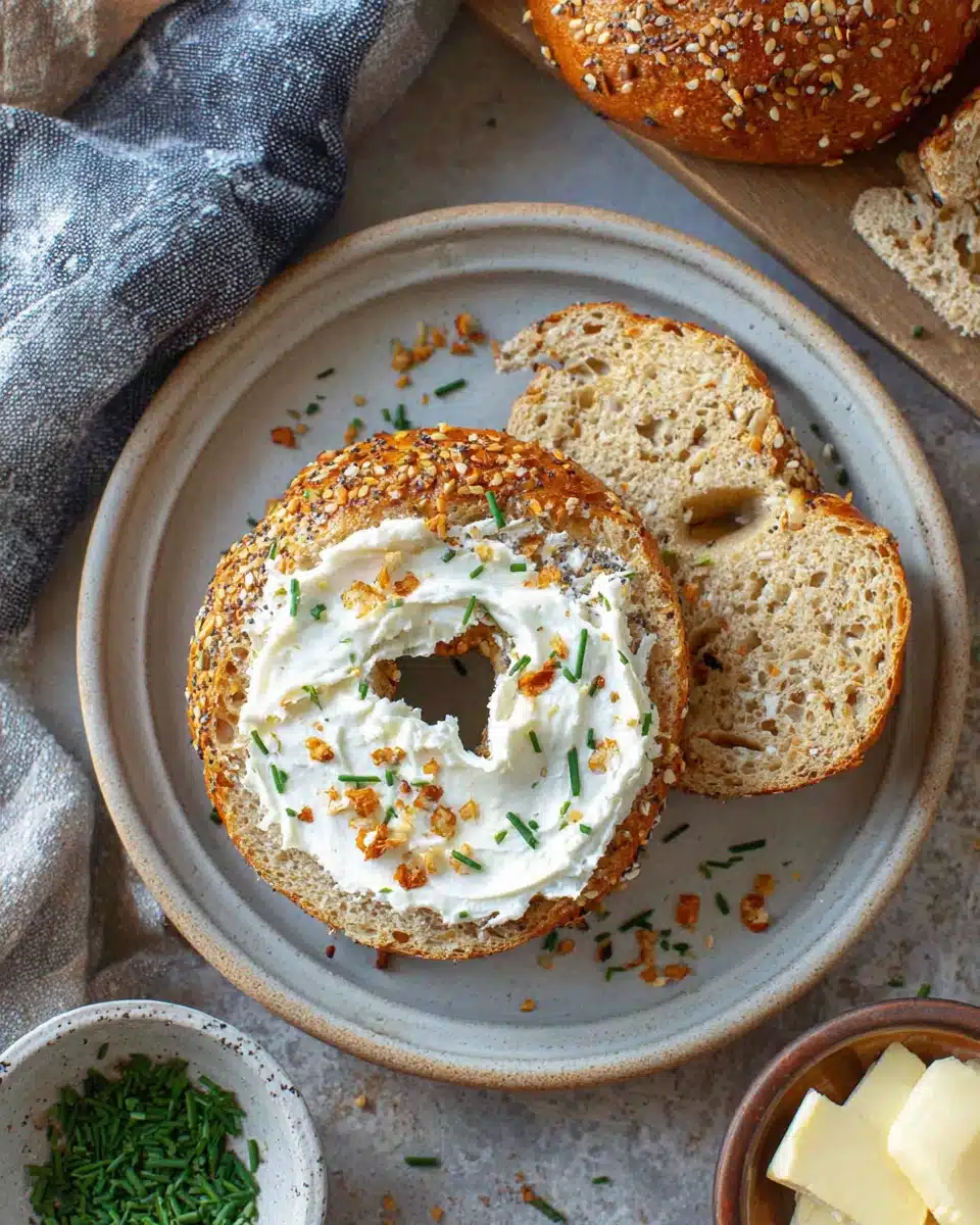 Delicious protein bagel with cream cheese spread