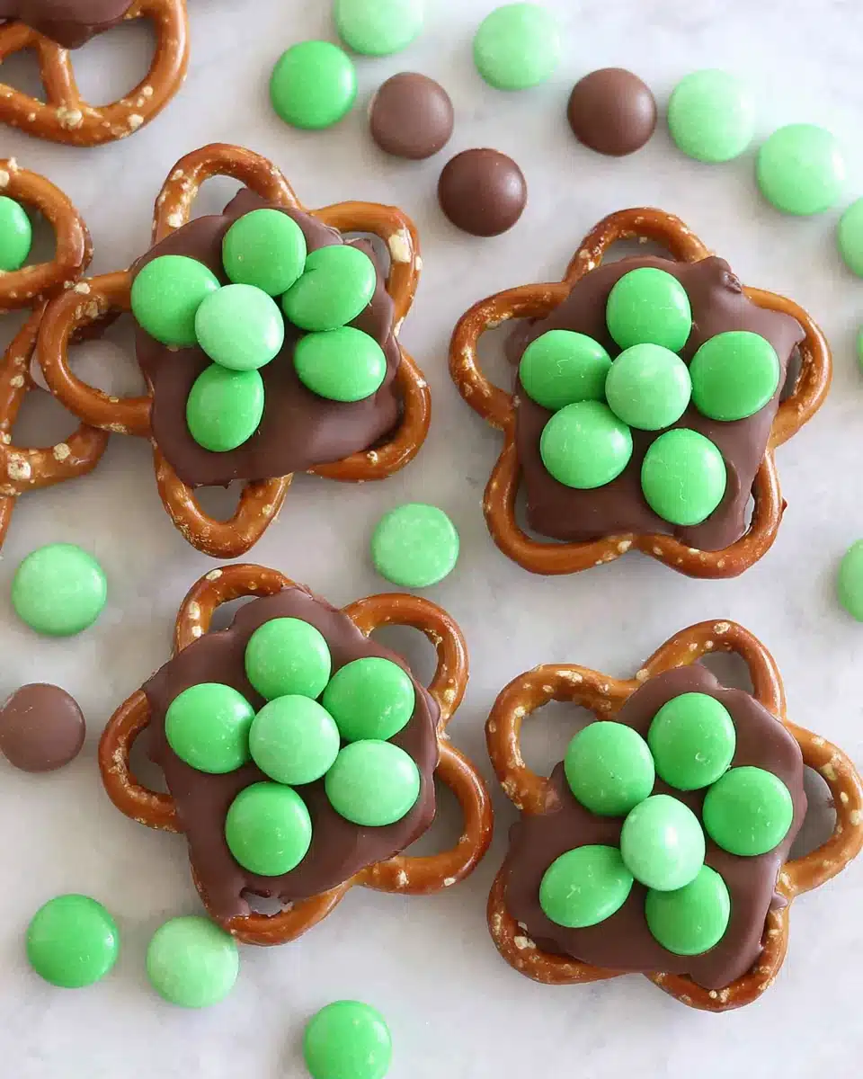 Shamrock pretzels are a fun treat for St. Patrick's Day.