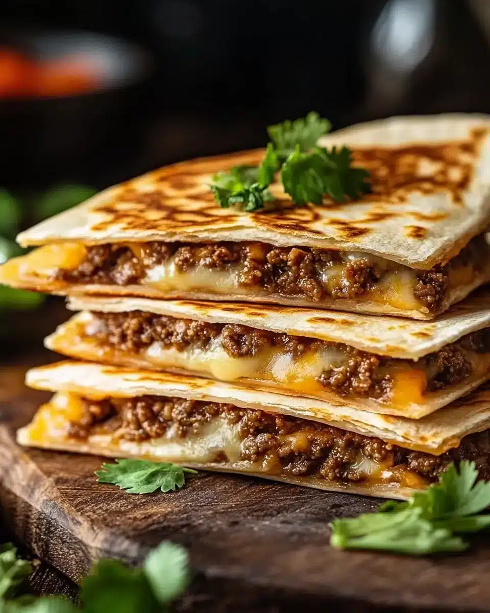 Delicious Smashburger Quesadillas filled with ground beef and cheese.