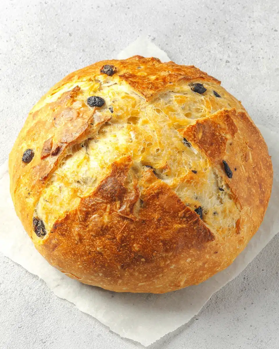 Delicious sourdough bread with dried blueberries and crispy crust.