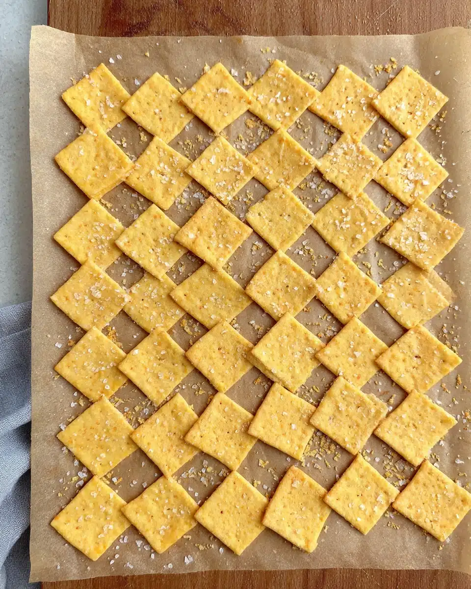 Crispy sourdough cheez-its ready to bake.