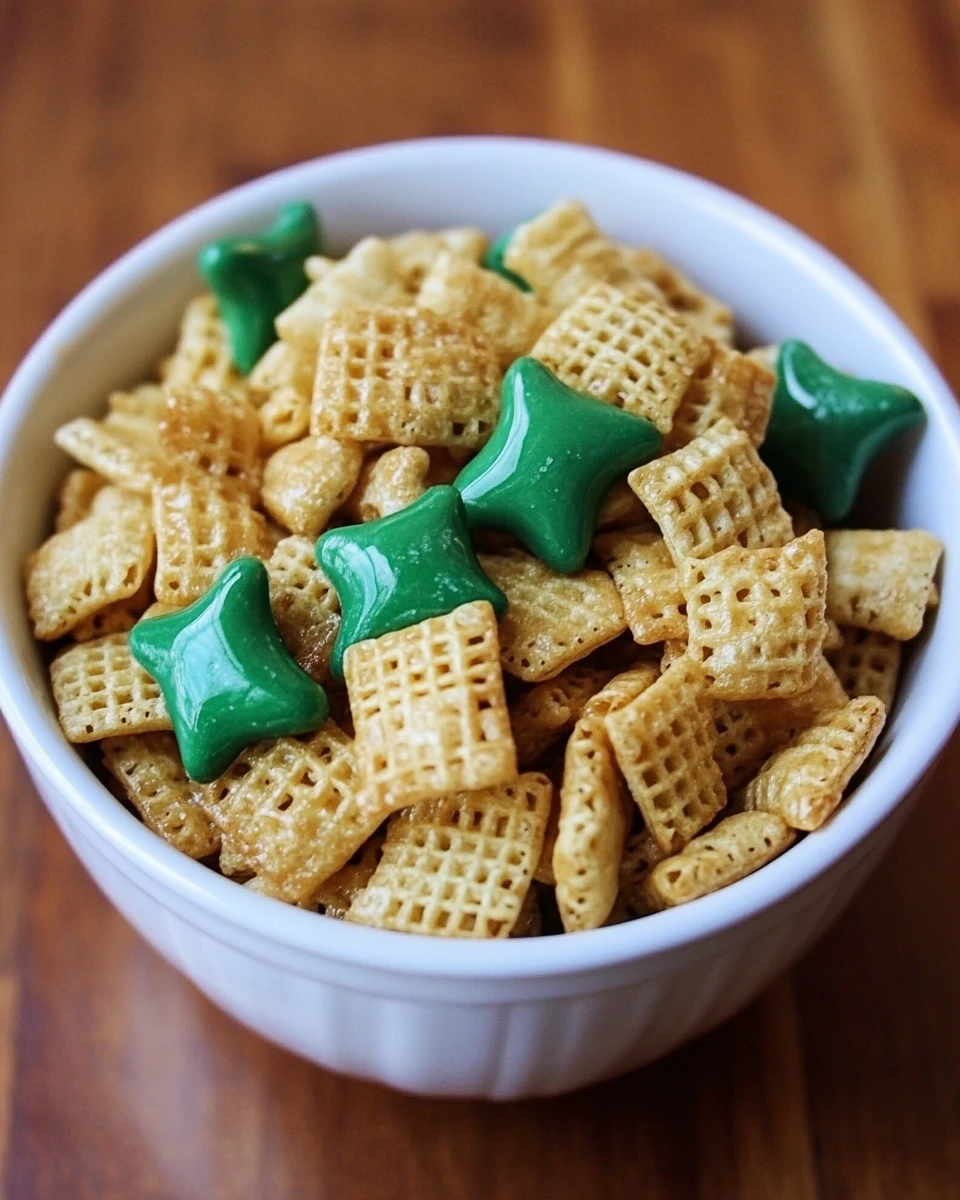 Delicious St. Patrick's Puppy Chow snack preparation