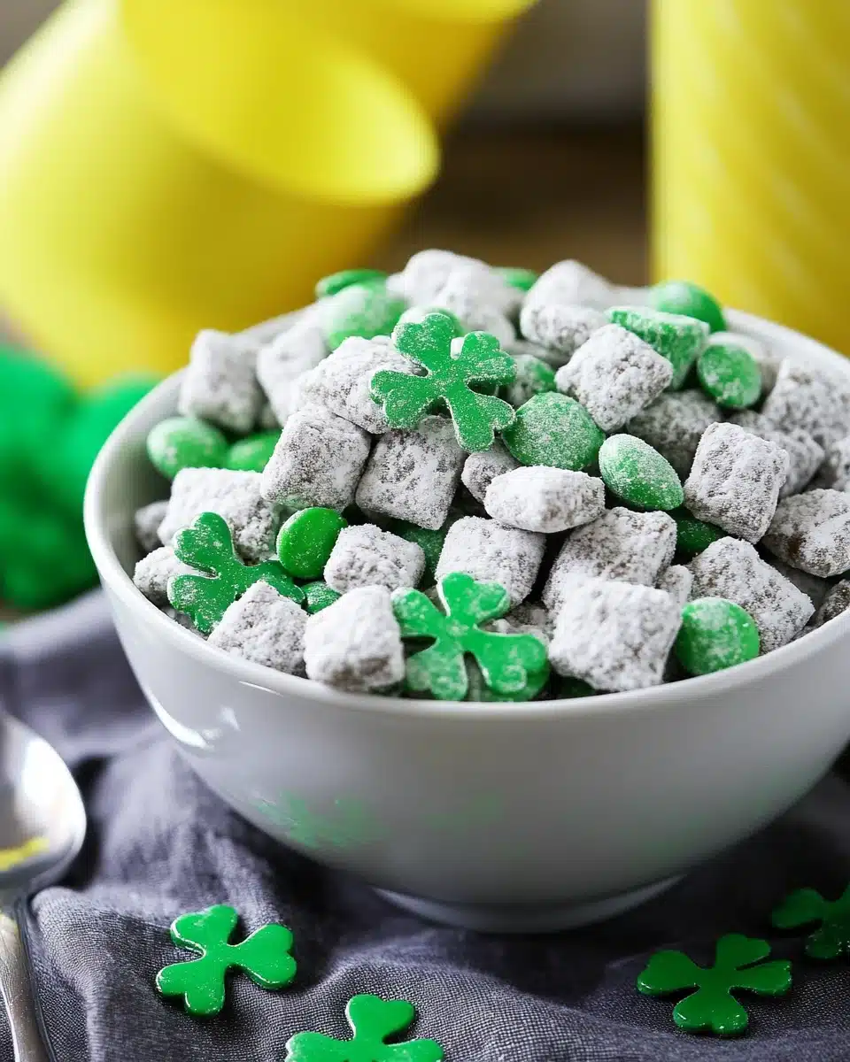 St. Patrick's Puppy Chow snack perfect for celebrations.