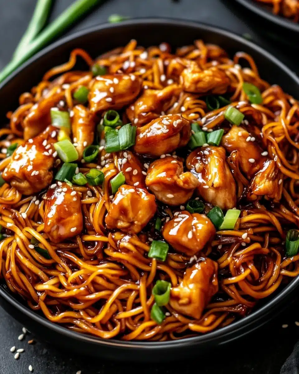 Sticky Garlic Chicken Noodles Recipe