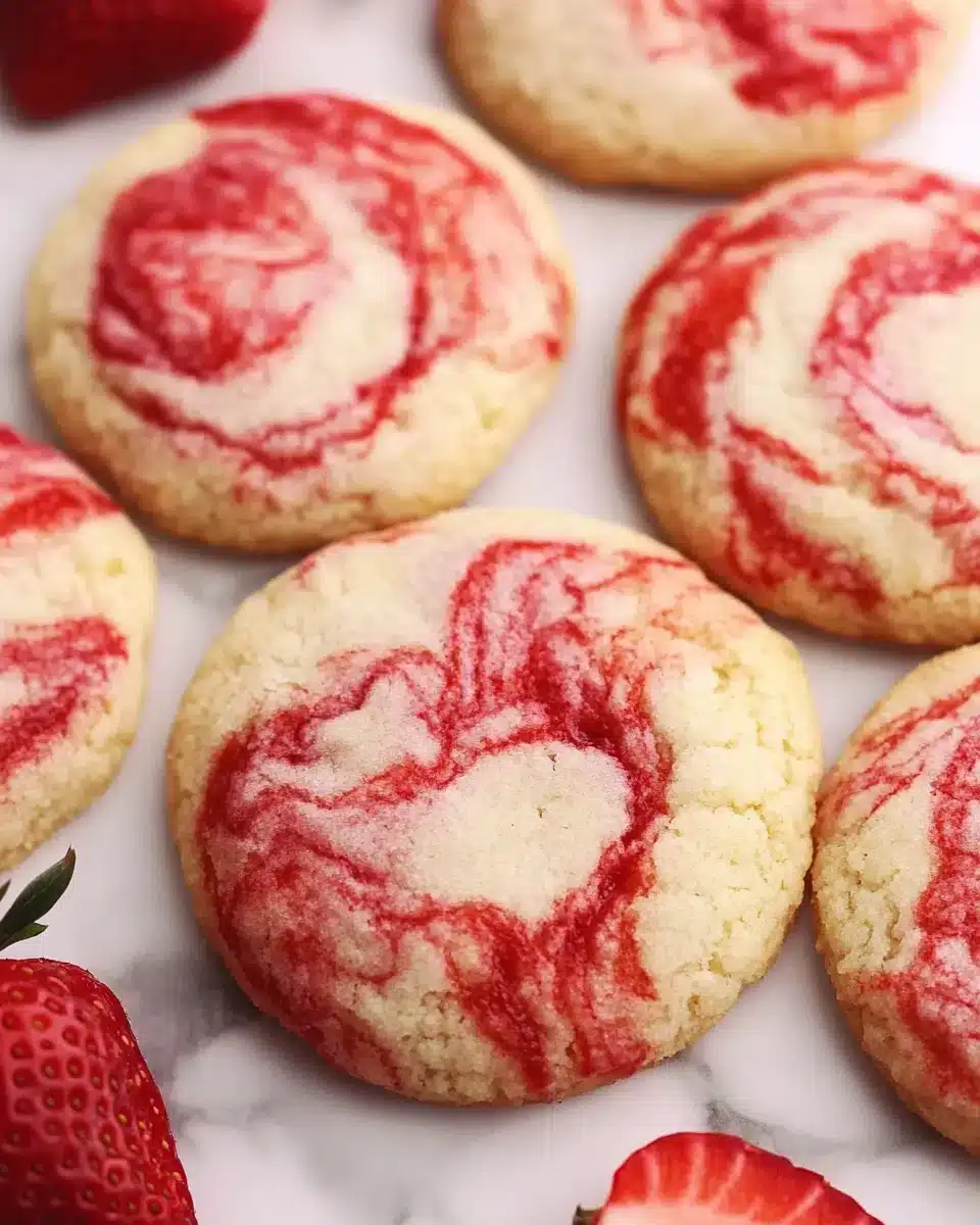 Strawberry Cheesecake Cookies Delicious Strawberry Cheesecake Cookies Recipe close-up with vibrant swirls