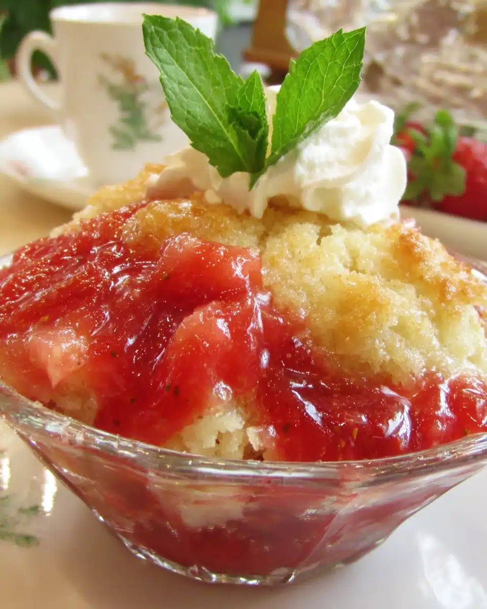 Strawberry cobbler with juicy filling and golden topping.