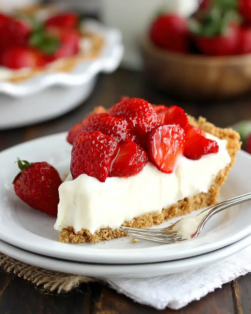 Delicious strawberry cream cheese pie slice ready to serve.
