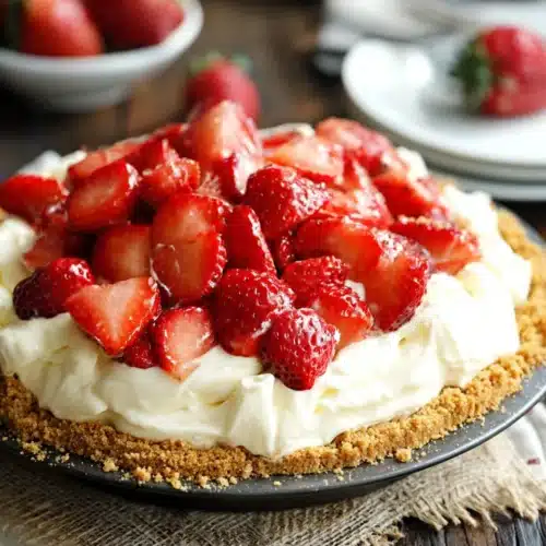 Strawberry cream cheese pie with fresh strawberry topping.