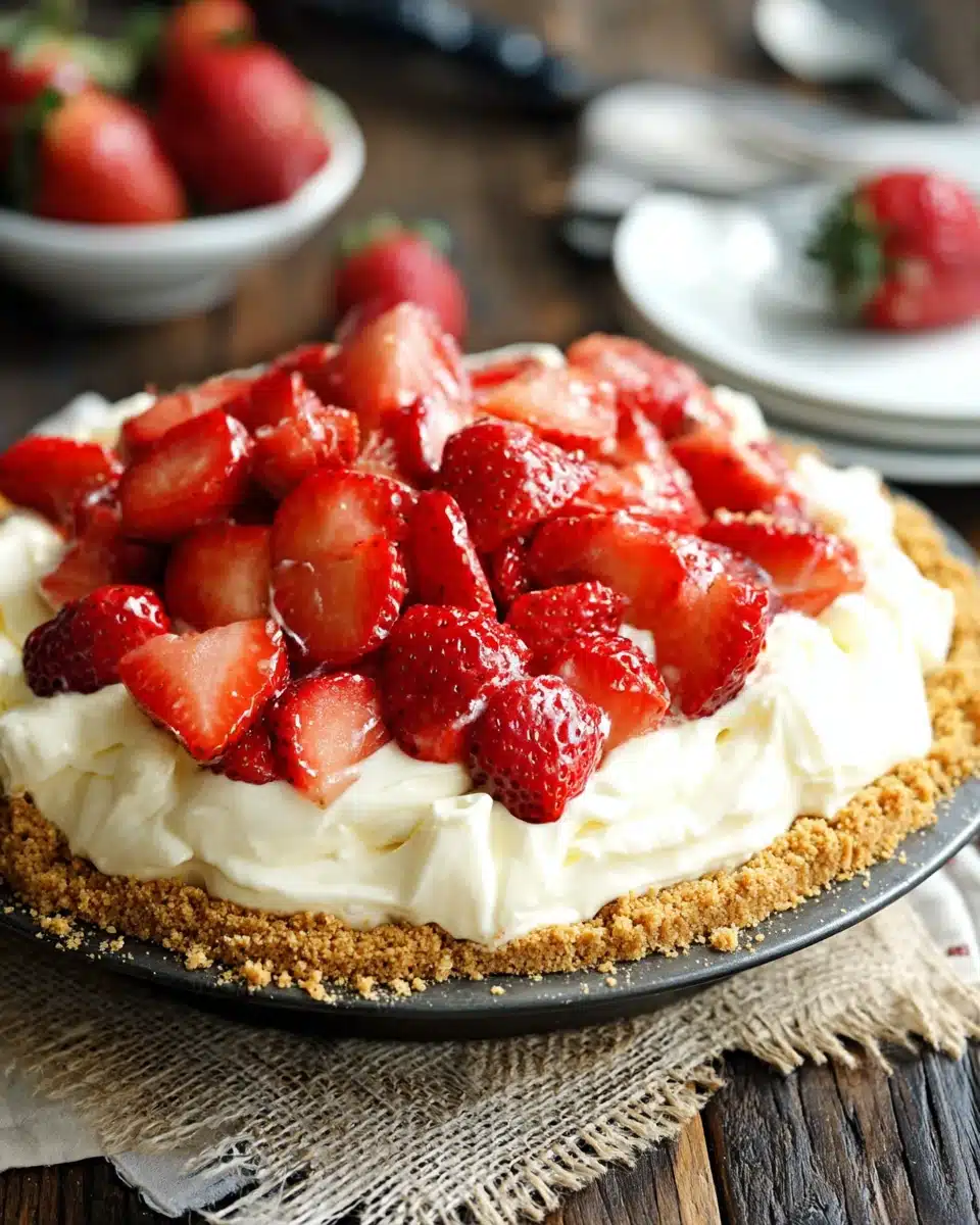 Strawberry cream cheese pie with fresh strawberry topping.