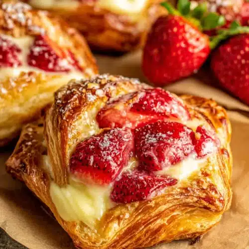 Delicious strawberry danish pastry for breakfast or dessert