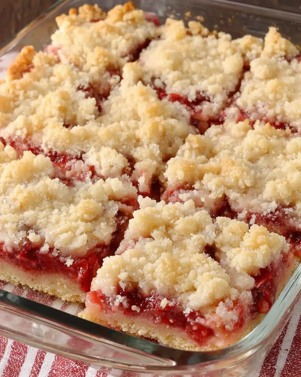 Delicious strawberry pie bars with crumbly topping.