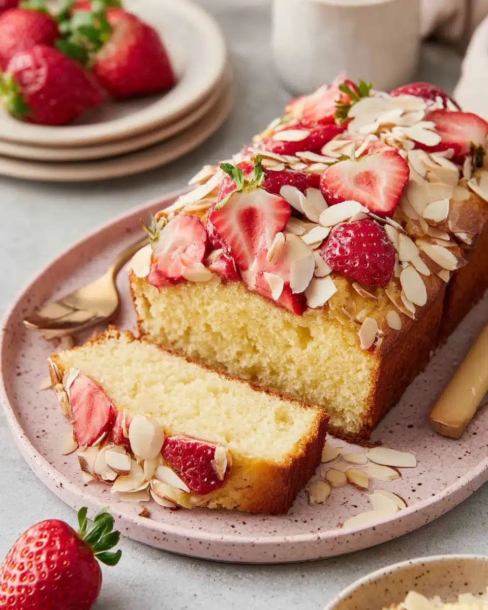 Delicious strawberry pound cake with fresh strawberries, perfect for gatherings.