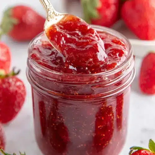 Chunky strawberry preserves perfect for toast or desserts.
