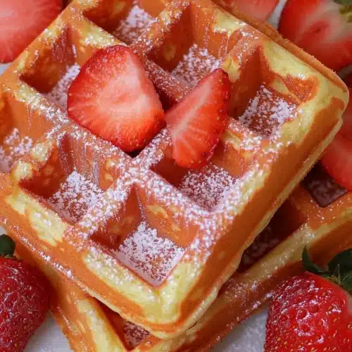 Delicious strawberry waffles, perfect for a romantic breakfast or brunch.