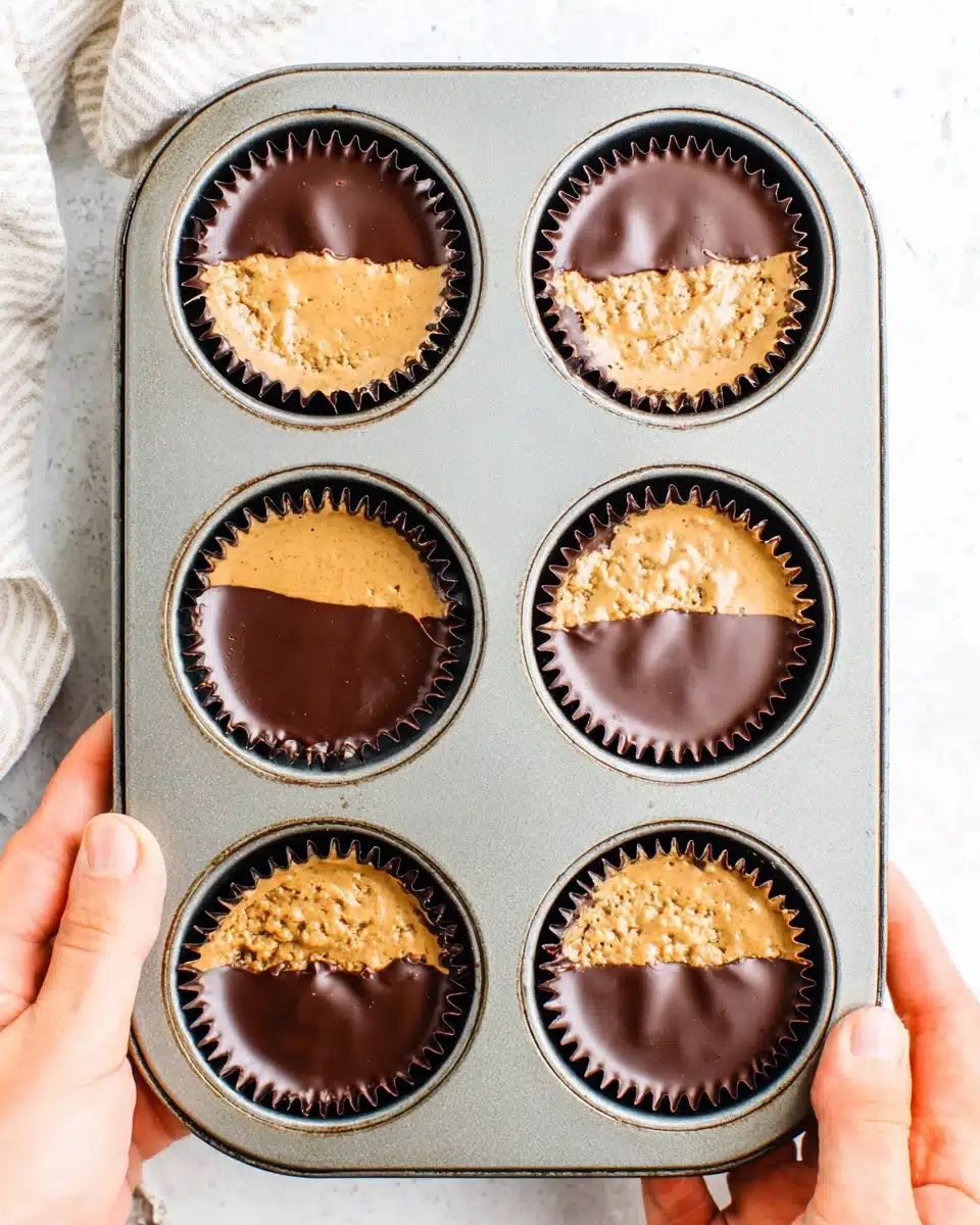 Step-by-step process of making vegan peanut butter cups.