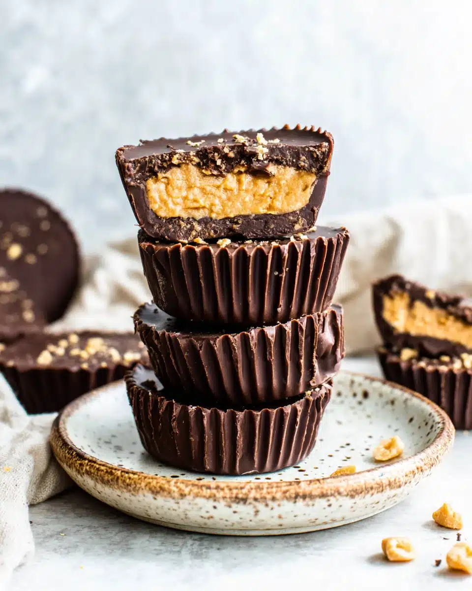 Delicious vegan peanut butter cups with creamy filling.