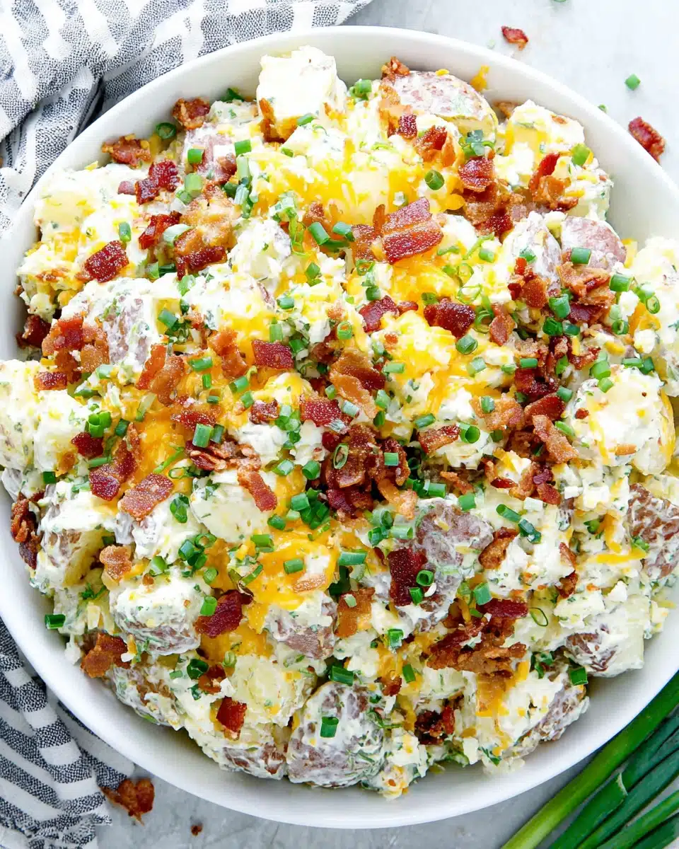 Baked Potato Salad Recipe Delicious baked potato salad with creamy dressing and bacon.