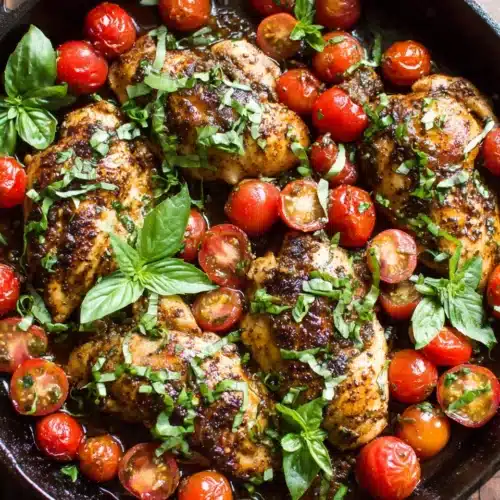 Delicious balsamic chicken with tomatoes and mozzarella, ready in minutes
