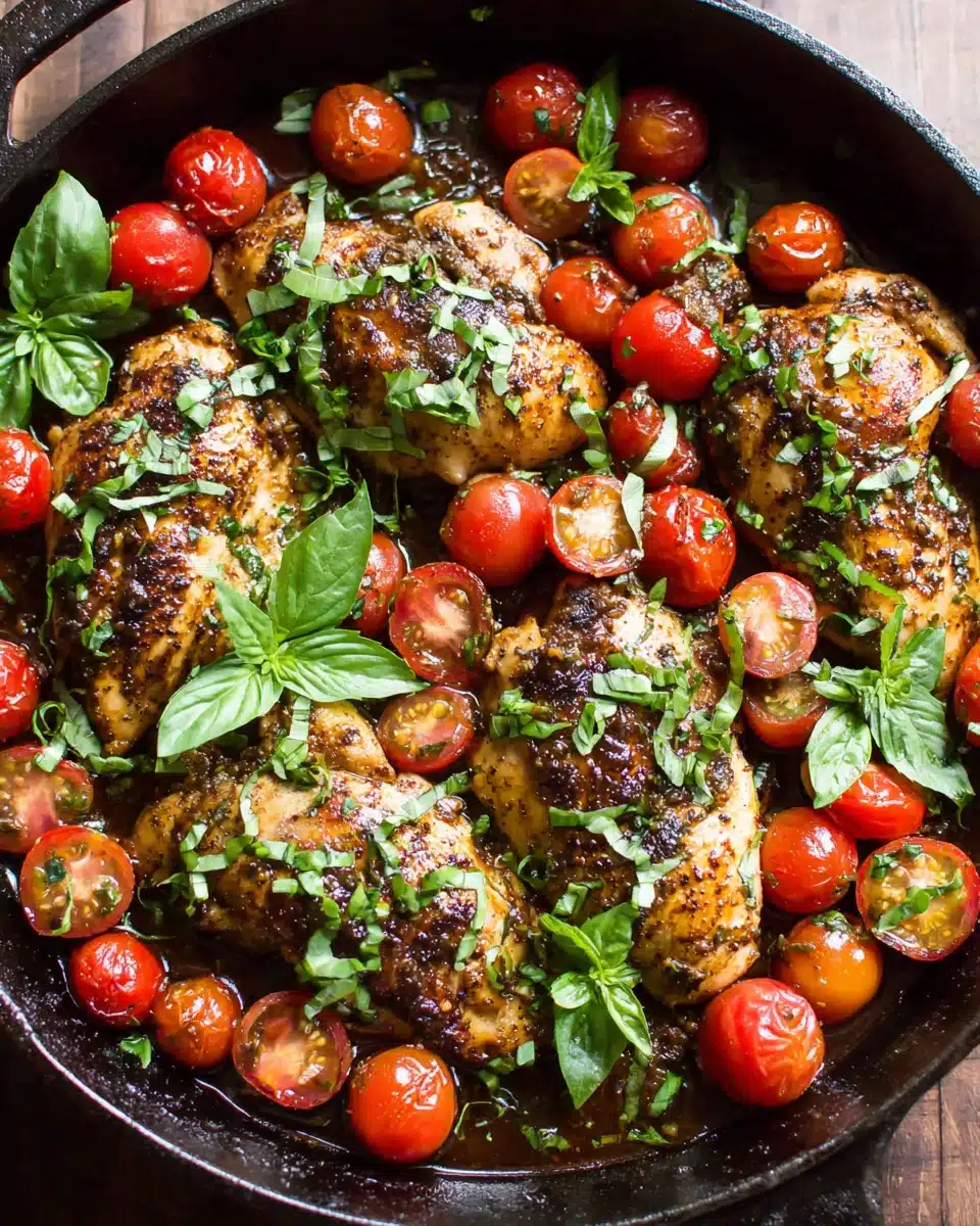 Delicious balsamic chicken with tomatoes and mozzarella, ready in minutes
