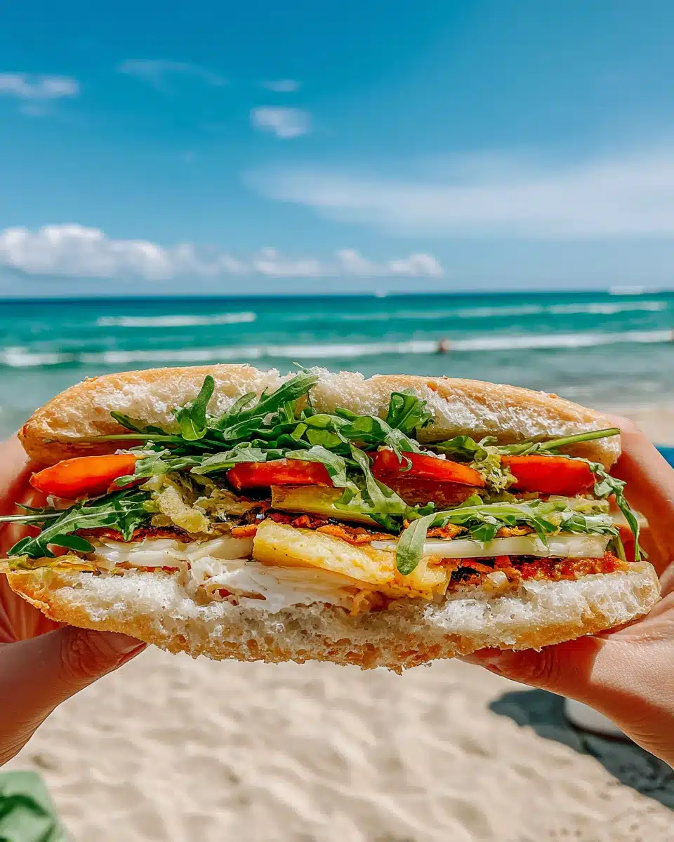 Refreshing Beach Sandwich Delight Delicious beach sandwich ready for a summer outing.