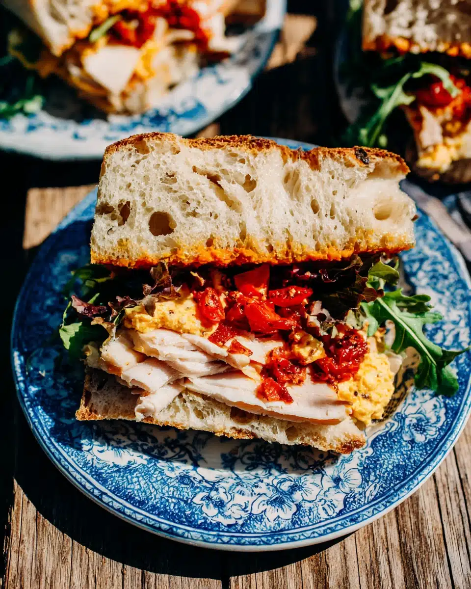 Refreshing Beach Sandwich Recipe Beach sandwich with turkey, avocado, and sun-dried tomato butter