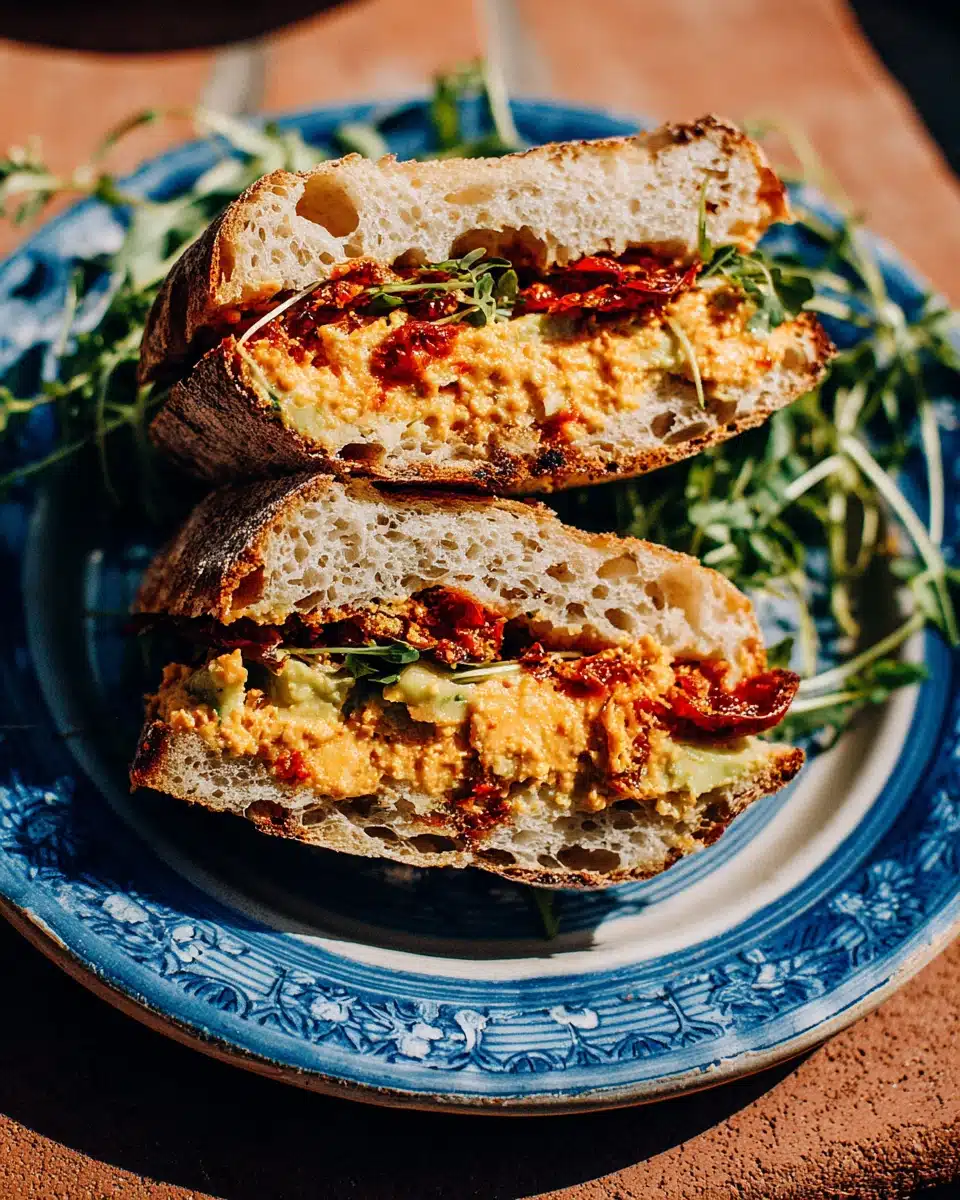 Delicious beach sandwich with fresh ingredients by the water.