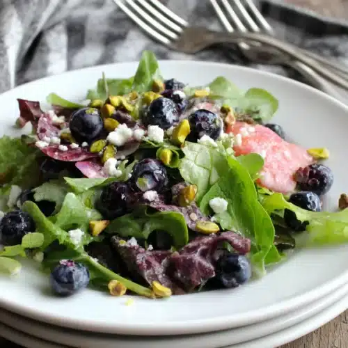 Delicious blueberry salad with greens and feta cheese.