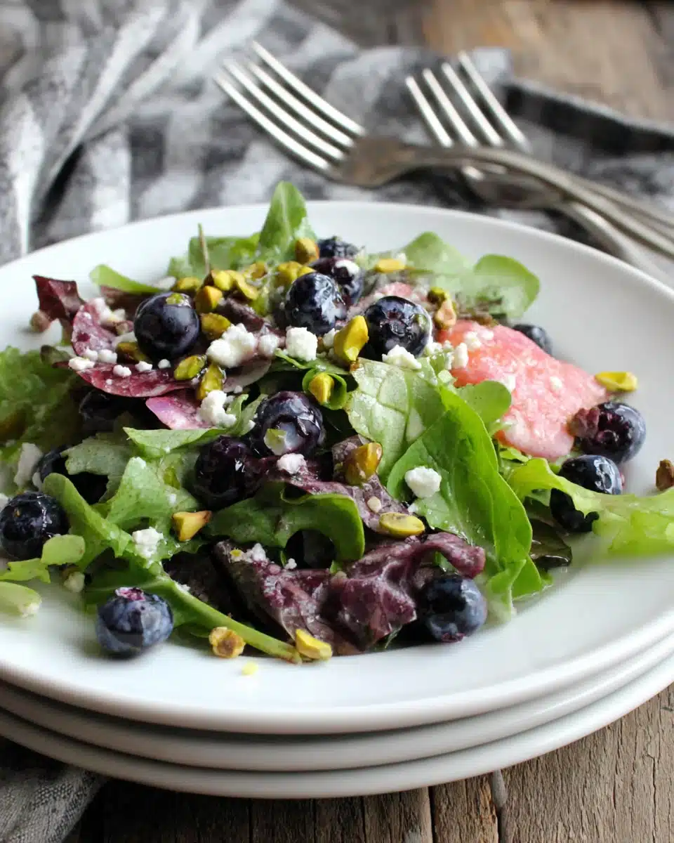 Delicious blueberry salad with greens and feta cheese.