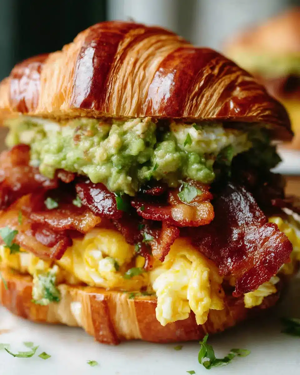 Indulgent breakfast sandwich with bacon and guacamole