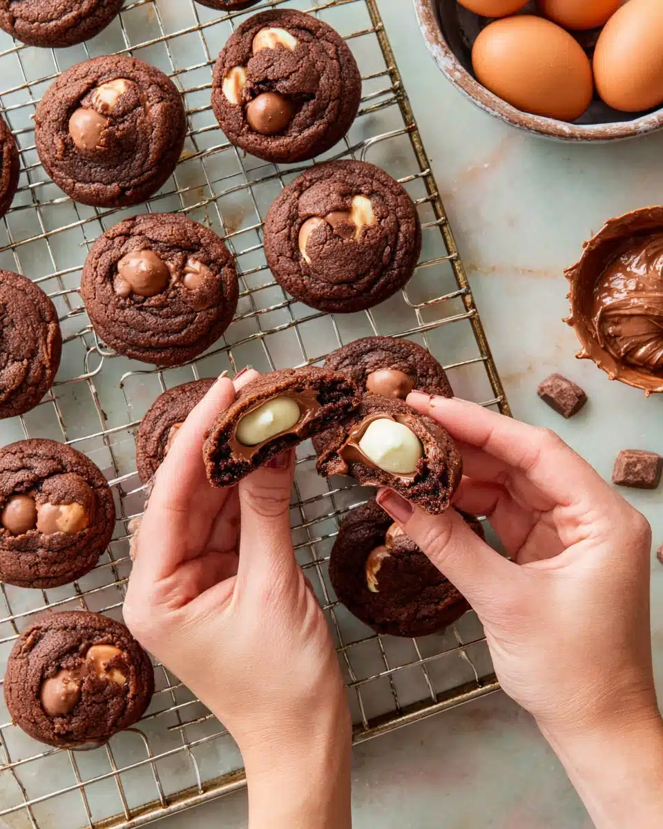 Gooey Cadbury Creme Egg cookies ready to bake.