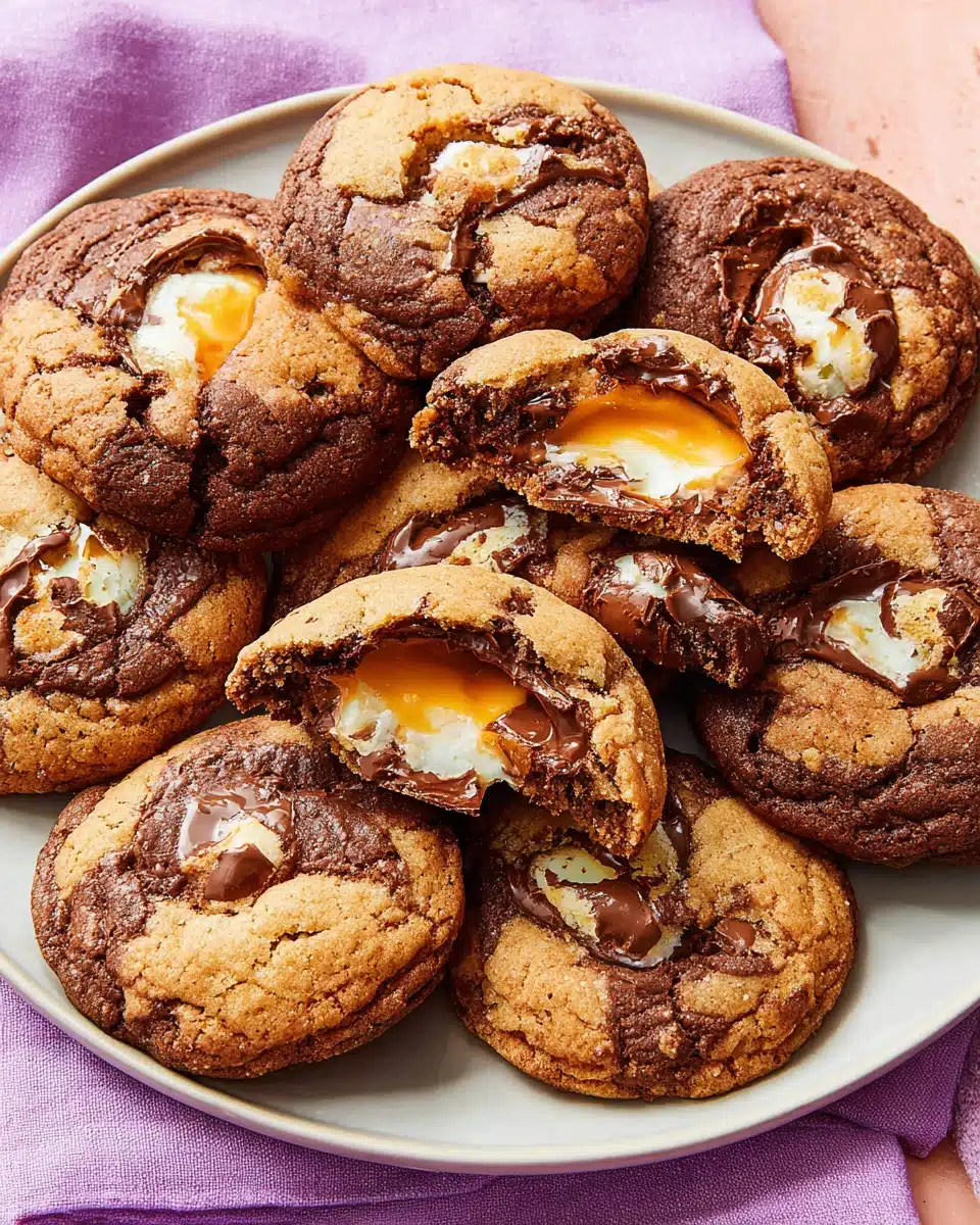 Decadent Cadbury creme egg cookies filled with a gooey center.