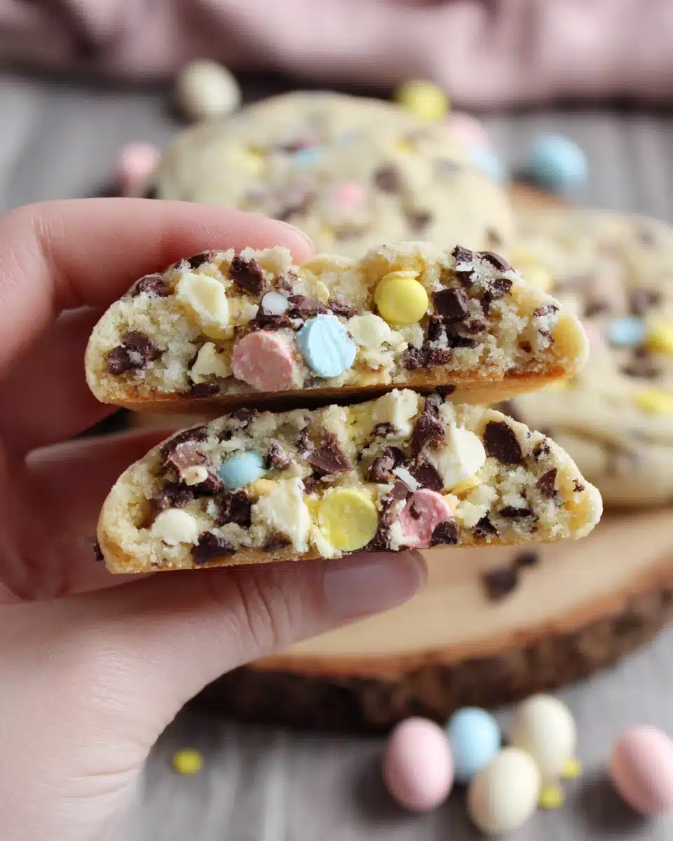 Indulge in Cadbury Mini Egg Cookies Delicious Cadbury Mini Egg cookies split in half.