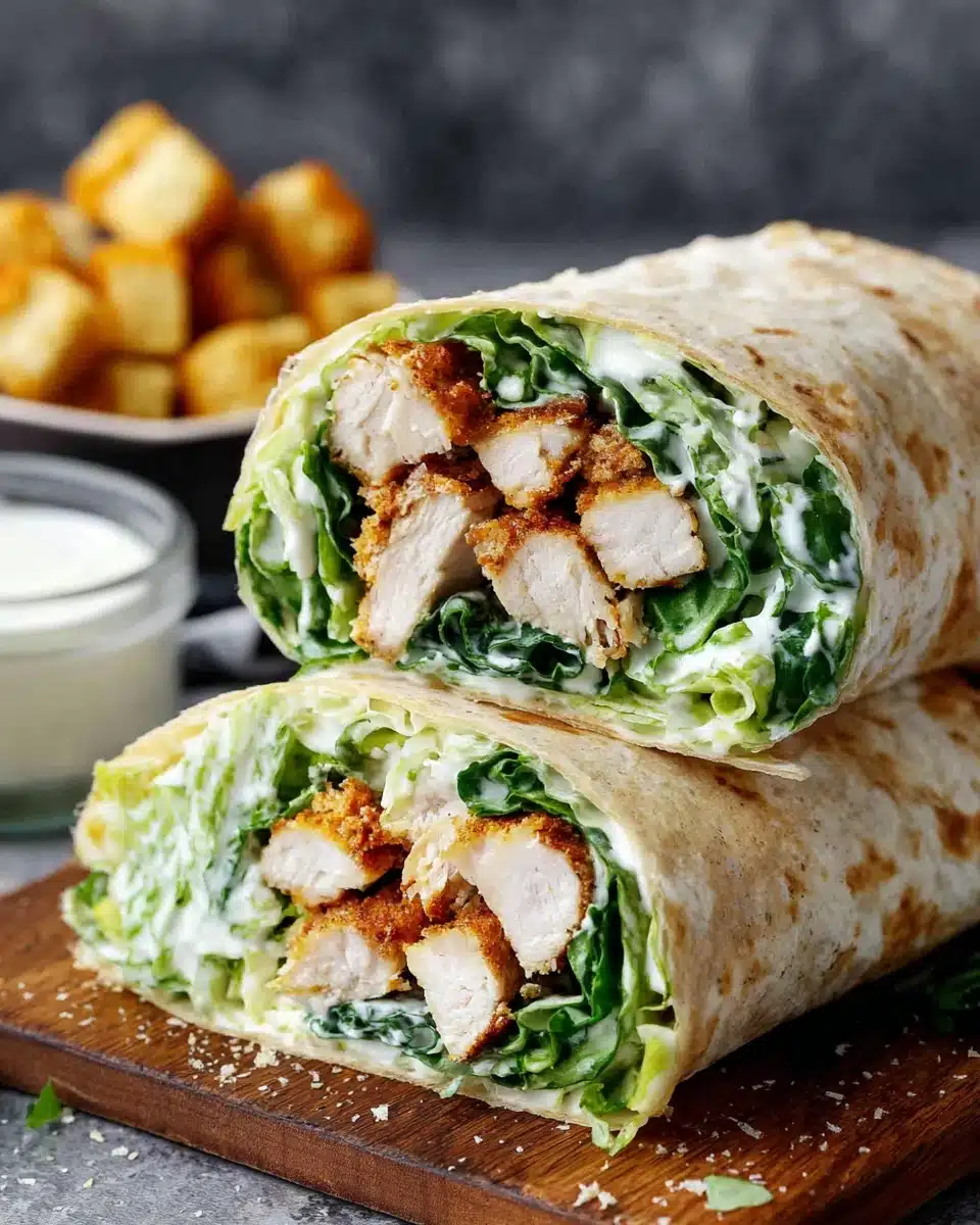 Savory Chicken Caesar Wraps Recipe Delicious chicken caesar wraps ready to enjoy.