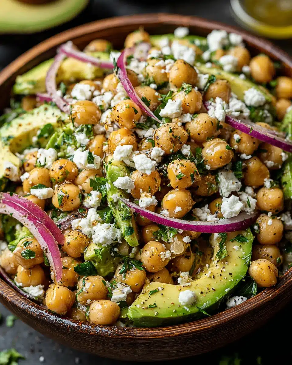 Chickpea salad with avocado and feta - healthy and delicious.