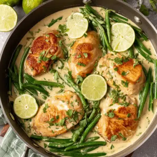 Delicious coconut lime chicken with green beans - a tropical delight!