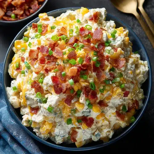 Delicious crack corn salad with bacon and green onions.