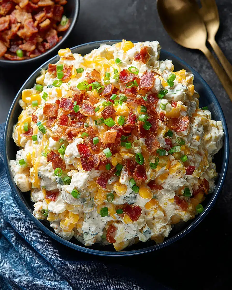 Delicious crack corn salad with bacon and green onions.