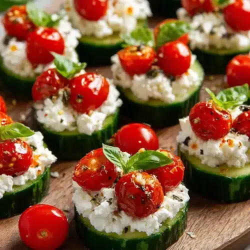 Delicious cucumber bites with mozzarella and tomatoes.